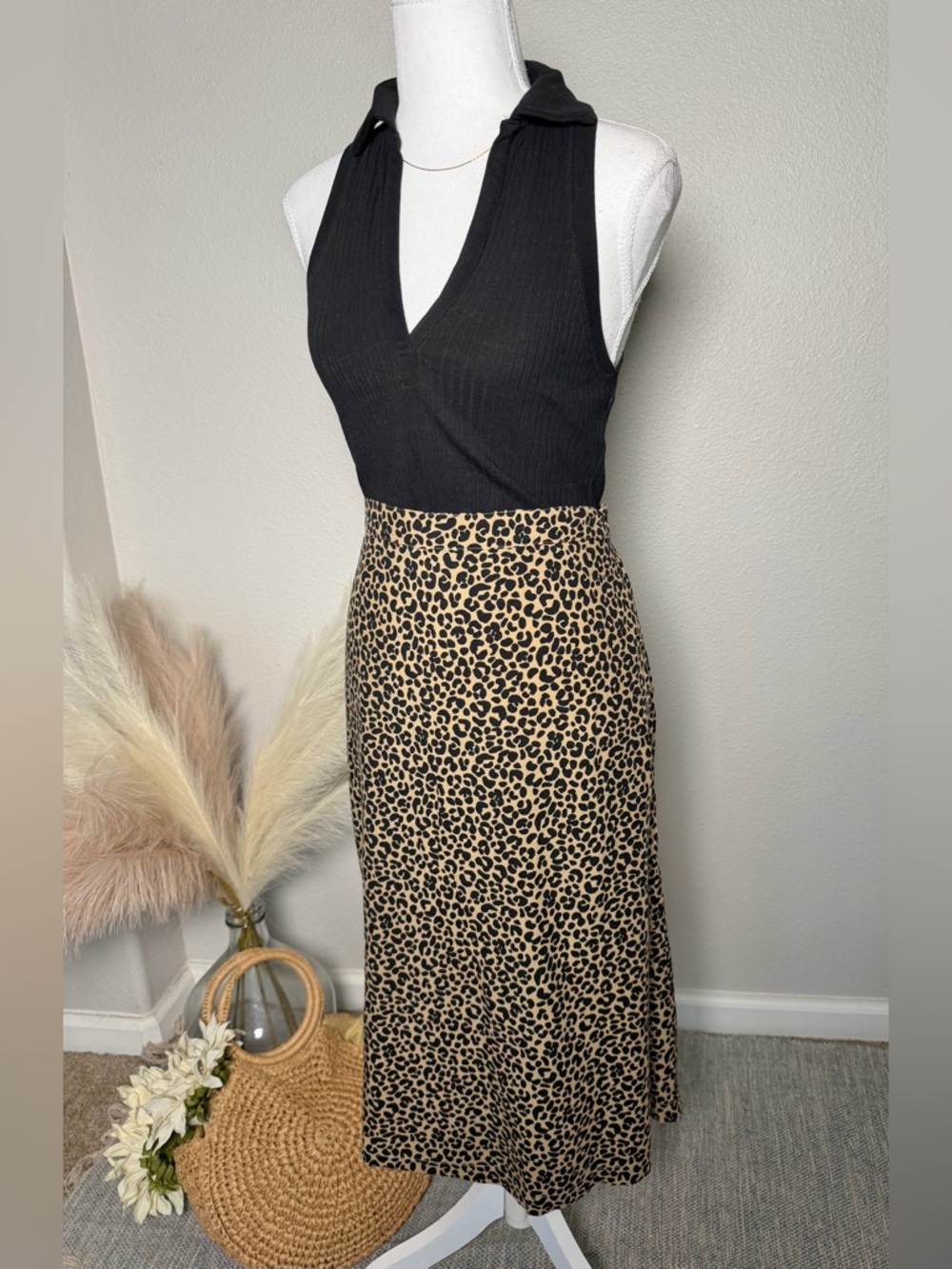 Old Navy - Black & Leopard Print Skirt - Women's Animal Print Skirt